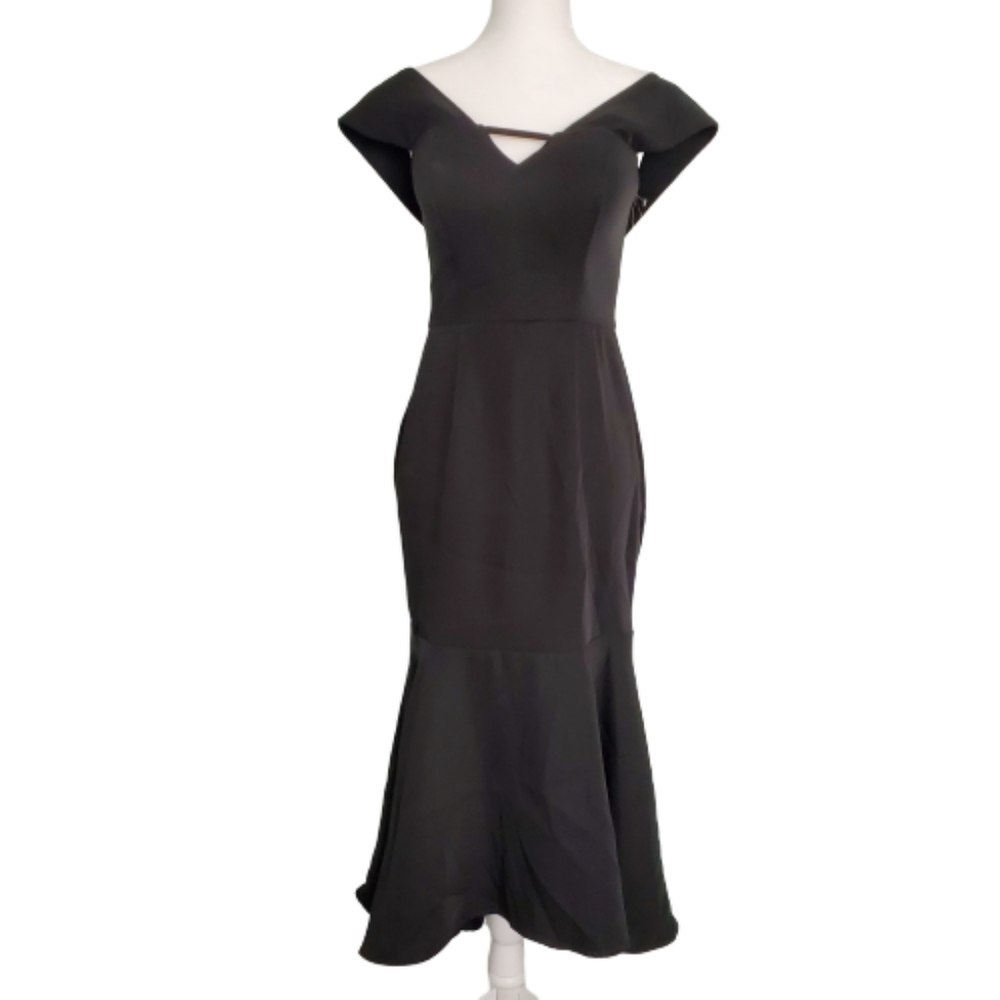 Jarlo London Black Ruffled Off Shoulder Long Dress